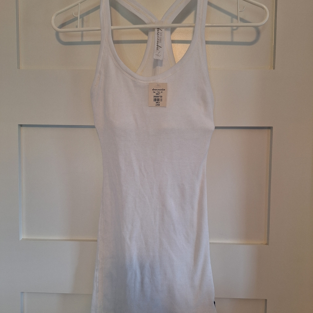 Abercrombie & Fitch White Fitted Sleeveless Tank Top